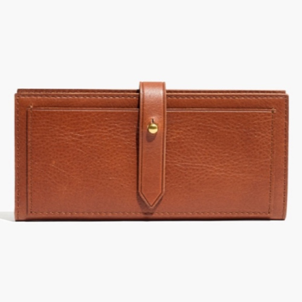 Madewell Leather Long Wallet in Cognac Brown